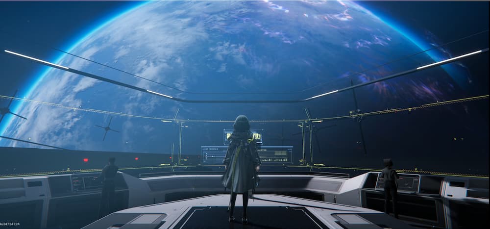 アークナイツエンドフィールド。飛行ユニット「帝江号」にてタロⅡを見ている管理人。