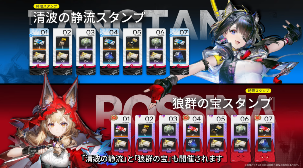 アークナイツエンドフィールド開発日誌で紹介されたスタンプ報酬のスクリーンショット