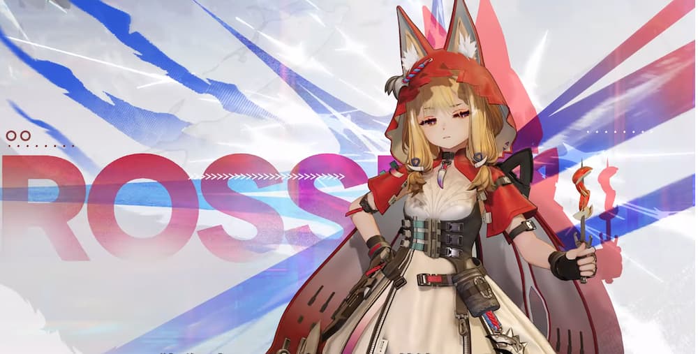 アークナイツエンドフィールド開発日誌で紹介された新キャラ・ロッシのスクリーンショット。切ったリンゴをナイフに刺してポーズを取っている。