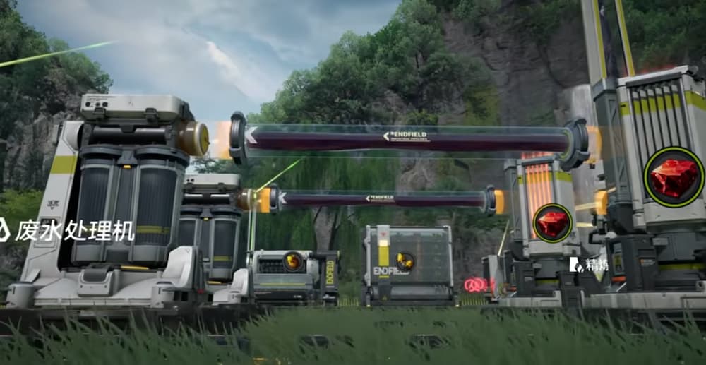 アークナイツエンドフィールド開発日誌で紹介された工業関連のスクリーンショット。鉱物を処理する際に廃液が出たのか?それを格納している設備の図