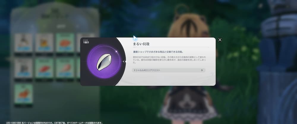 アズールプロミリアのルルカの店にて、まるい貝殻の説明文を見ている画像