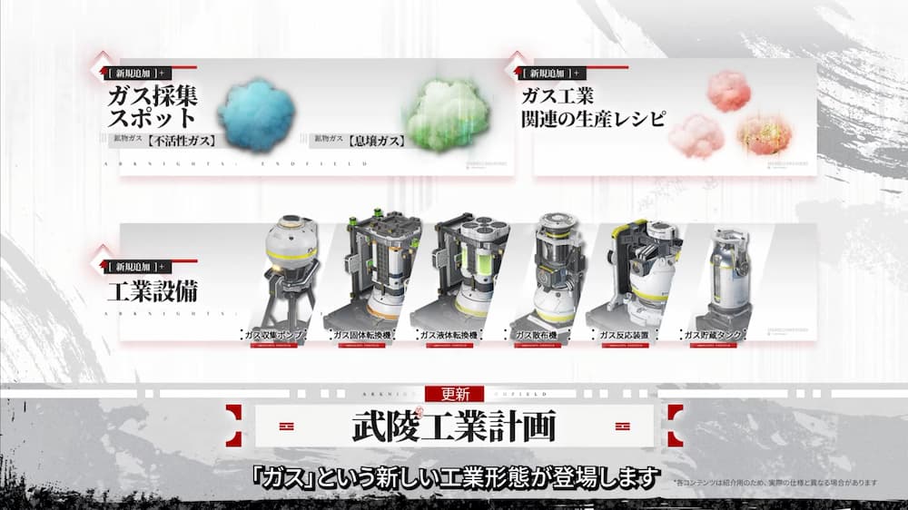アークナイツ：エンドフィールドの予告番組内で紹介されたガスとガス関連設備。