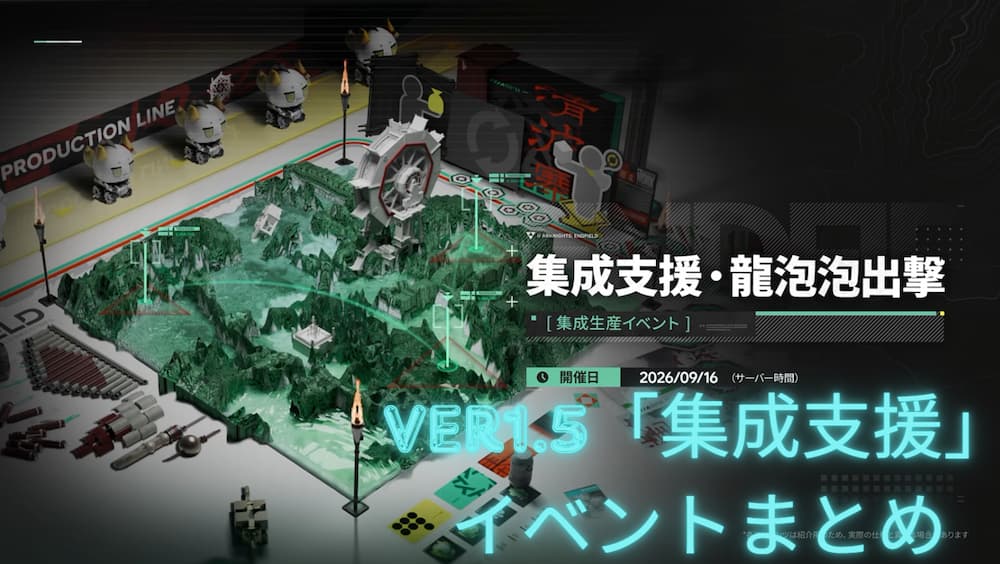 アークナイツエンドフィールドの予告番組「バージョン「雪氷の幽夢」」で紹介された集成支援イベント・龍泡泡出撃のイベント紹介画面。