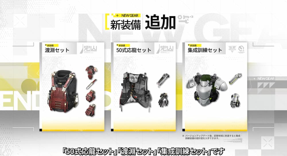 『アークナイツ：エンドフィールド』「丹青渡」バージョン予告特別番組の動画内で紹介された新装備。渡淵・５０式応龍・集成訓練セットが追加された。