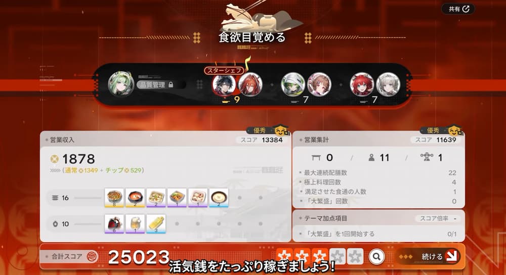 『アークナイツ：エンドフィールド』「丹青渡」バージョン予告特別番組の動画内で紹介された新コンテンツ「俗世の縁」。宿屋のミニゲームのリザルト画面。